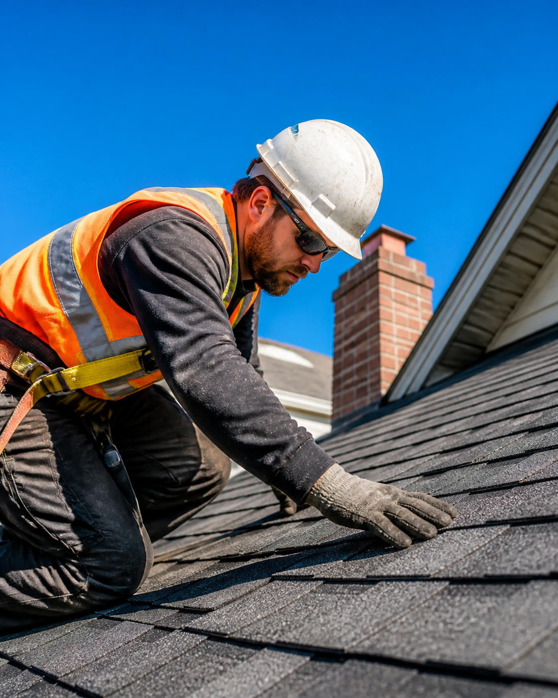 Roofer inspecting a residential roof